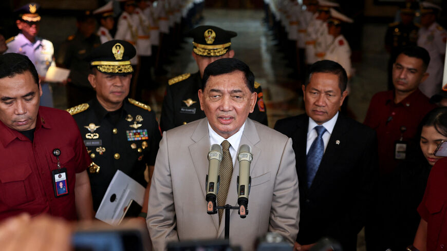 Indonesia's Defence Minister Sjafrie Sjamsoeddin speaks to journalists following his meeting with Australian Deputy Prime Minister and Minister for Defense Richard Marles in Jakarta, Indonesia, March 12, 2026. REUTERS/Willy Kurniawan