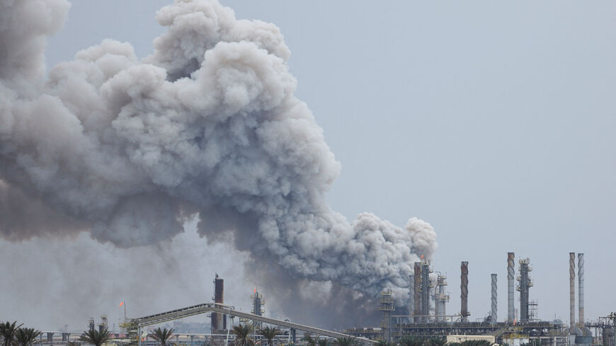 Smoke rises following a strike on the Bapco Oil Refinery, amid the U.S.-Israeli conflict with Iran, on Sitra Island Bahrain, March 9, 2026. REUTERS/Stringer