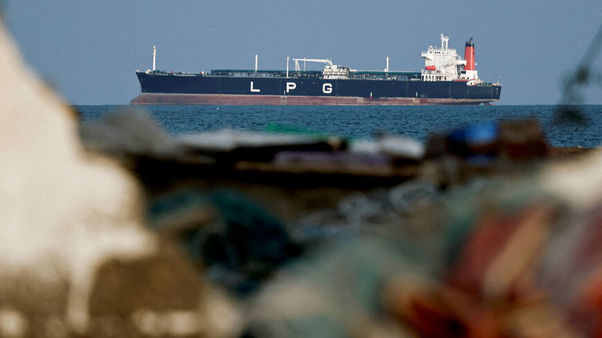 FILE PHOTO: An LPG gas tanker at anchor as traffic is down in the Strait of Hormuz, amid the U.S.-Israeli conflict with Iran, in Shinas, Oman, March 11, 2026. REUTERS/Benoit Tessier/File Photo