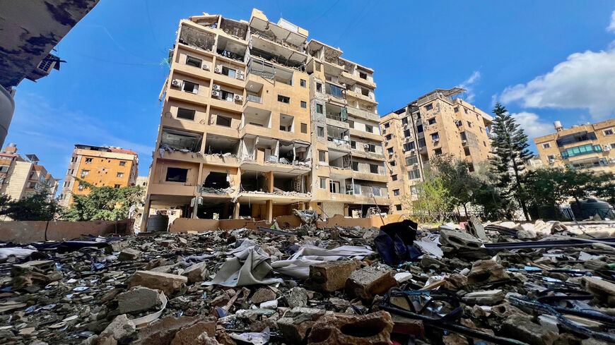 Debris and damaged buildings in the aftermath of overnight Israeli strikes, amid an escalation between Hezbollah and Israel, amid the U.S.-Israeli conflict with Iran, in Beirut's southern suburbs, Lebanon, March 24, 2026. Picture taken with a mobile phone. REUTERS/Stringer
