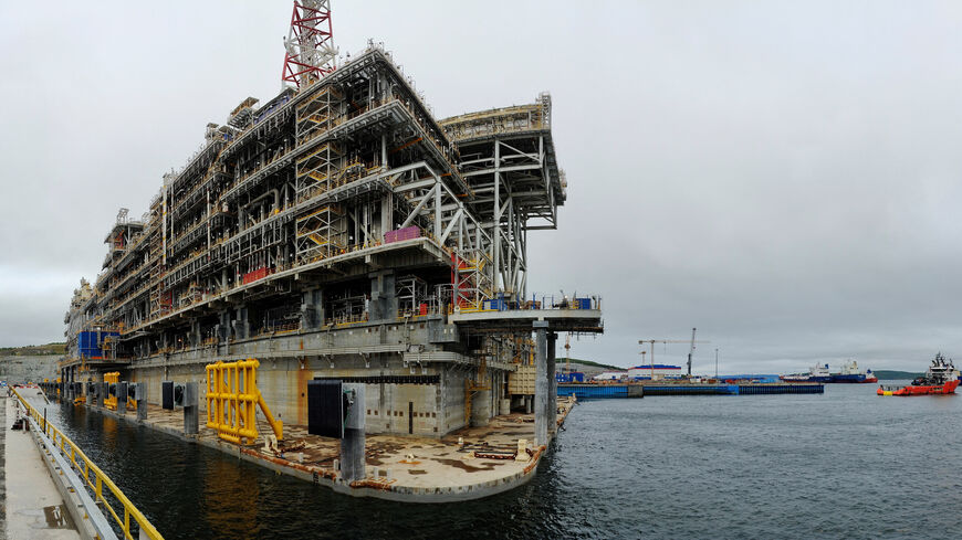FILE PHOTO: A view shows a gravity-based liquified natural gas platform at the Center for the construction of large-tonnage offshore structures (CSCMS) of Novatek-Murmansk company in the village of Belokamenka, Murmansk Region, Russia July 20, 2023. Sputnik/Alexey Babushkin/Kremlin via REUTERS/File Photo