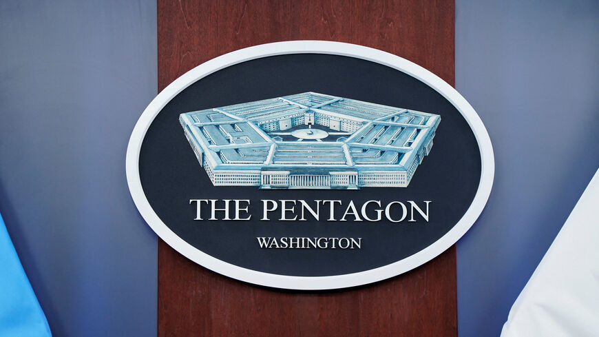 The Pentagon logo in the briefing room, following the United States and Israel-led strikes on Iran, at the Pentagon in Washington, D.C., U.S., March 2, 2026. REUTERS/Elizabeth Frantz