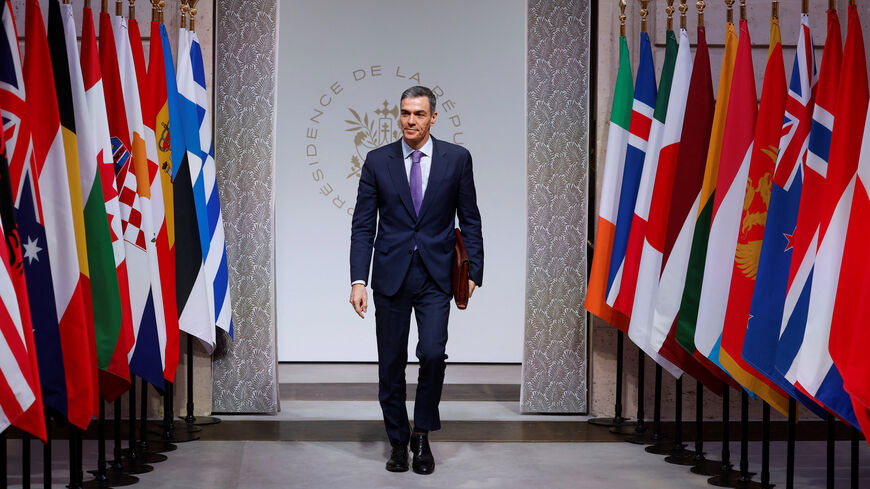 Spanish Prime Minister Pedro Sanchez arrives for the Coalition of the Willing summit at the Elysee Palace in Paris, France January 6, 2026. YOAN VALAT/Pool via REUTERS