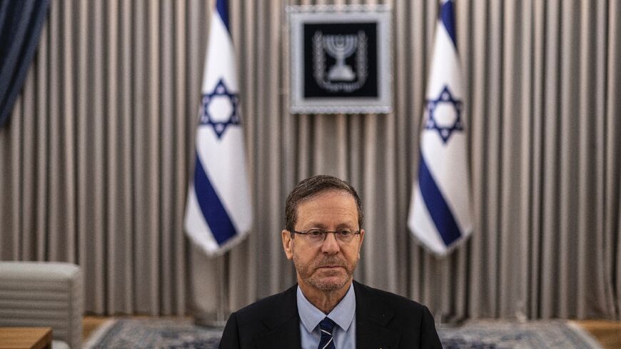 Israel's President Isaac Herzog gives an interview at his residence in Jerusalem