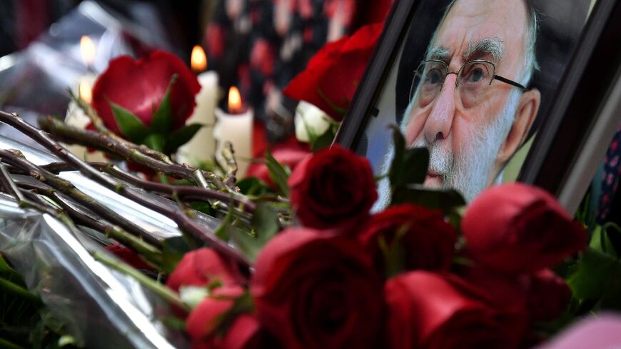 A memorial for late Iran's supreme leader Ayatollah Ali Khamenei outside the Iranian Embassy in Bishkek, Kyrgyzstan
