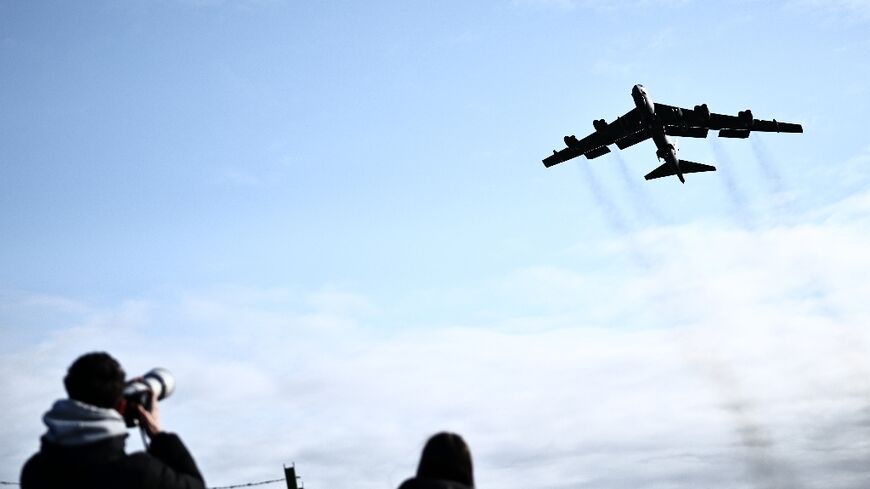 A US B-52 Stratofortress bomber takes off from a UK military base in southwest England being used in the US campaign against Iran