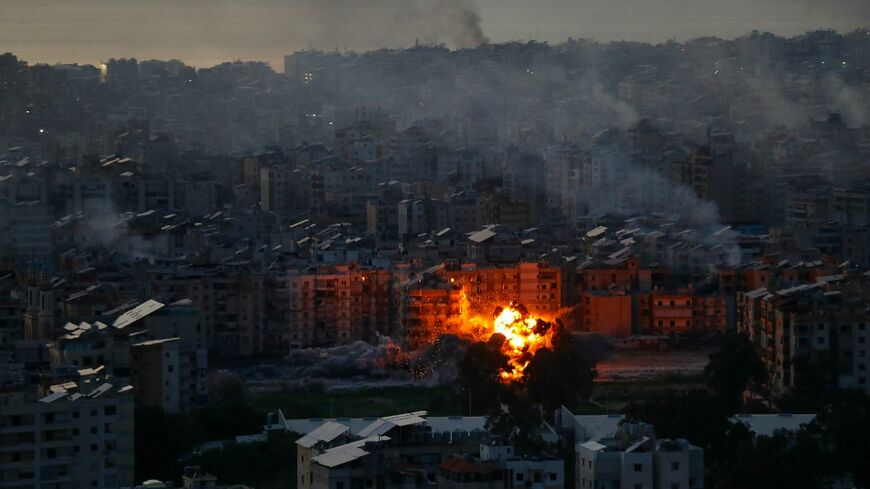 A fireball ascends from the site of an Israeli air strike on Beirut’s southern suburbs, a stronghold of Hezbollah