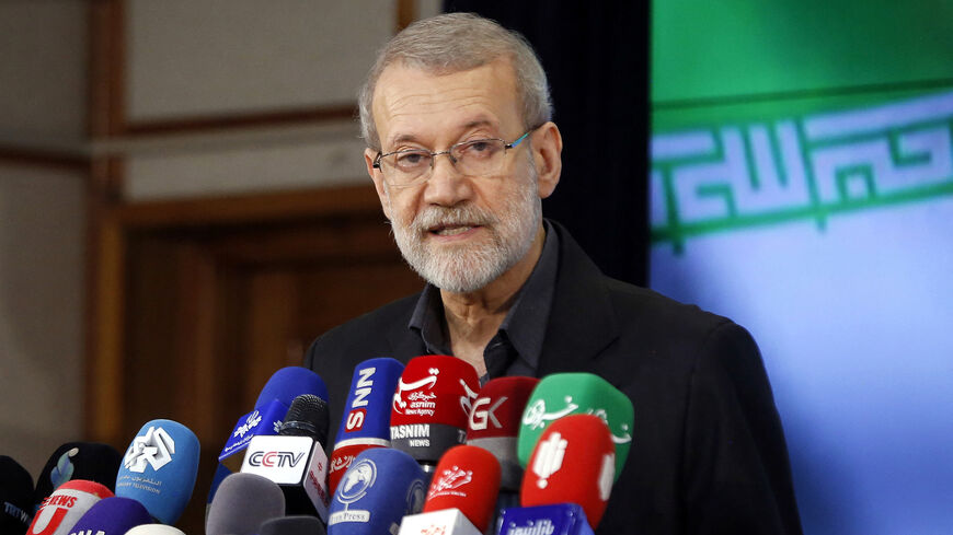 Ali Larijani, former Iranian parliament speaker, addresses the media following his registration at the elections registration office, ahead of the country's election of a new president next month, Tehran, Iran, May 31, 2024.