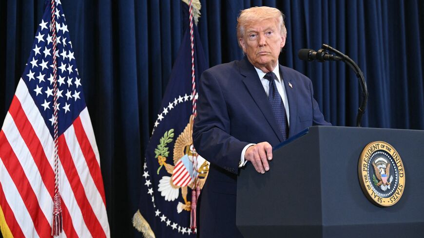 US President Donald Trump speaks during a press conference at Trump National Doral in Miami, Florida, on March 9, 2026. 