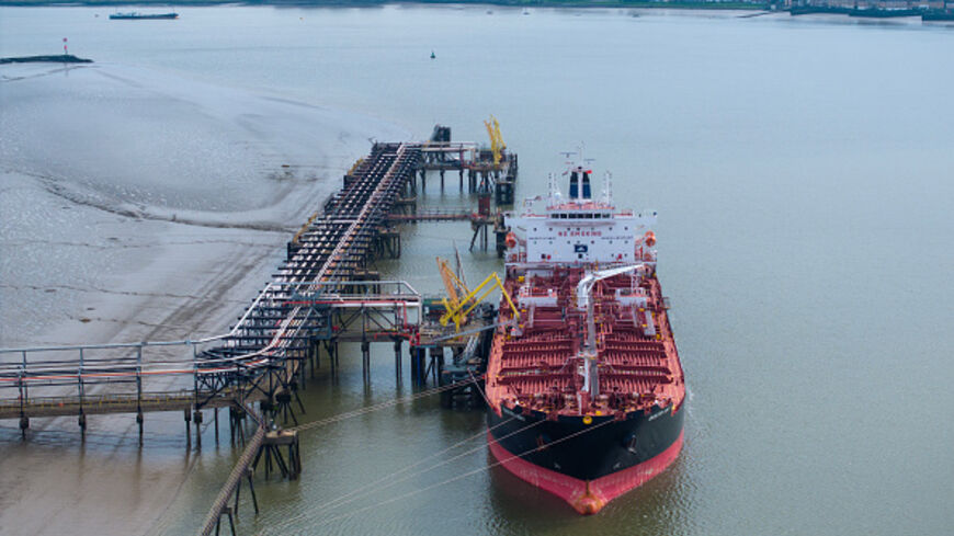 The tanker, Bantry Bay unloads its cargo at the Navigator Terminals, an oil storage depot along the River Thames on March 10, 2026 in London, England. (Dan Kitwood/Getty Images)