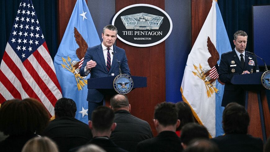 Critics have hit out at the rhetoric deployed by US Defense Secretary Pete Hegseth (left), while Chairman of the Joint Chiefs of Staff General Dan Caine has adopted a more restrained tone