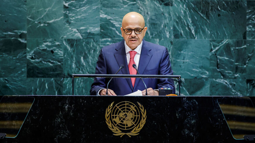 Bahrain's Foreign Minister Abdullatif bin Rashid Al Zayani addresses the 80th United Nations General Assembly at U.N. headquarters in New York, U.S., September 26, 2025. REUTERS/Eduardo Munoz