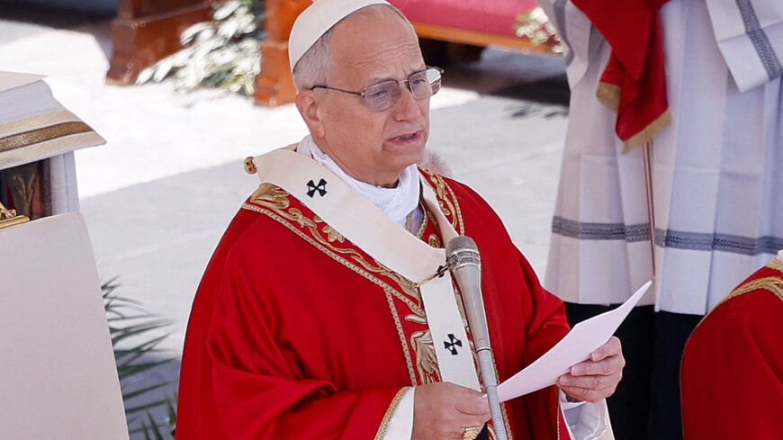 Pope Leo XIV delivers a homily during the Palm Sunday Mass in Saint Peter's Square at the Vatican, March 29, 2026. REUTERS/Remo Casilli