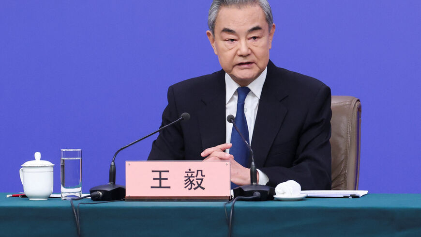 Chinese Foreign Minister Wang Yi speaks during a press conference on the sidelines of the National People's Congress (NPC), in Beijing, China, March 8, 2026. REUTERS/Maxim Shemetov/File Photo