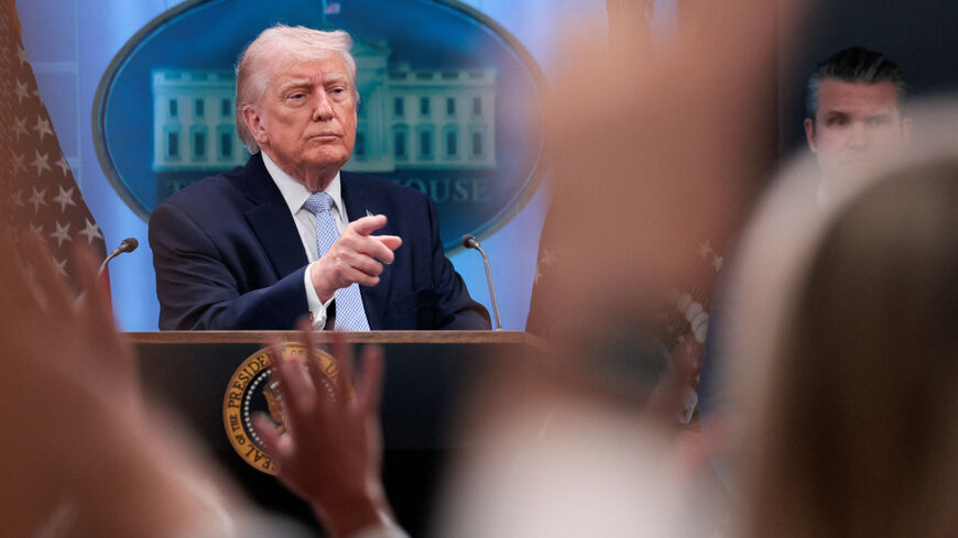 U.S. President Donald Trump takes questions as he speaks during a press conference in the James S. Brady Press Briefing Room at the White House in Washington, D.C., U.S., April 6, 2026. REUTERS/Evan Vucci