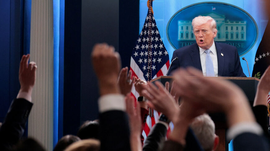 U.S. President Donald Trump takes questions as he speaks during a press conference in the James S. Brady Press Briefing Room at the White House in Washington, D.C., U.S., April 6, 2026. REUTERS/Evan Vucci
