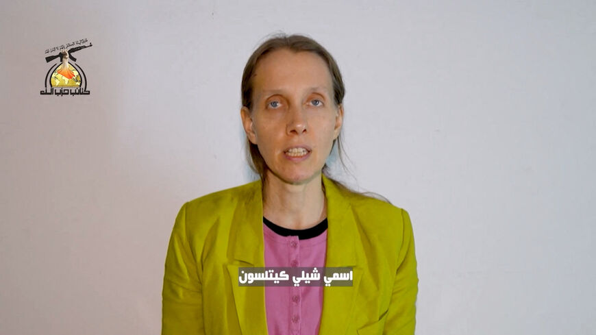 A still image taken from a video released April 7, 2026 by a social media outlet close to Iraqi armed group Kataib Hezbollah purporting to show U.S. journalist Shelly Kittleson, who was kidnapped in Iraq in March, speaking at an unknown location. SOCIAL MEDIA/via REUTERS