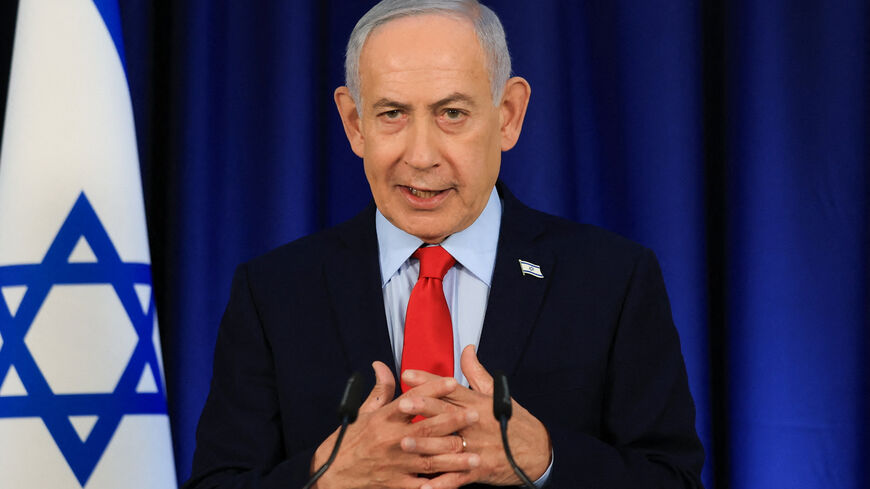FILE PHOTO: Israeli Prime Minister Benjamin Netanyahu speaks during a press conference, amid the U.S.-Israel conflict with Iran, in Jerusalem, March 19, 2026. REUTERS/Ronen Zvulun/Pool/File Photo
