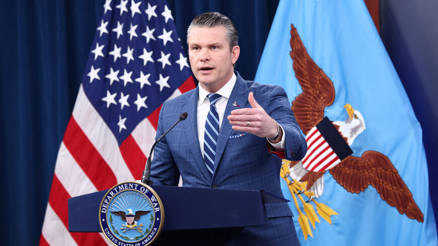 U.S. Secretary of Defense Pete Hegseth holds a press briefing in the Pentagon Press briefing room, following the announcement of a two-week ceasefire in the Iran war, at the Pentagon in Washington, D.C., U.S., April 8, 2026. REUTERS/Kevin Lamarque