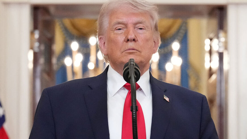 President Donald Trump pauses as he finishes speaking about the Iran war from the Cross Hall of the White House on Wednesday, April 1, 2026, in Washington.     Alex Brandon/Pool via REUTERS