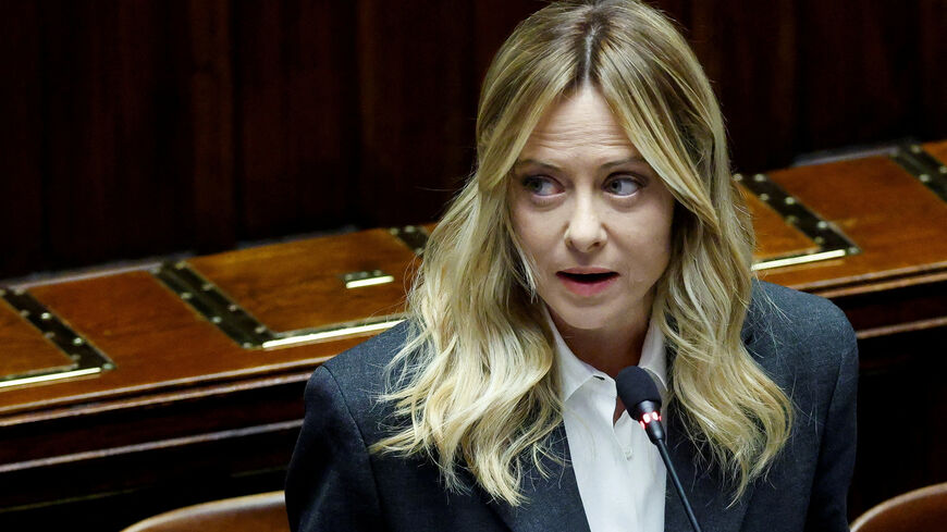 Italy's Prime Minister Giorgia Meloni speaks at the lower house of Parliament to report on her government’s actions and is expected to speak on the latest developments in Iran, in Rome, Italy, April 9, 2026. REUTERS/Remo Casilli