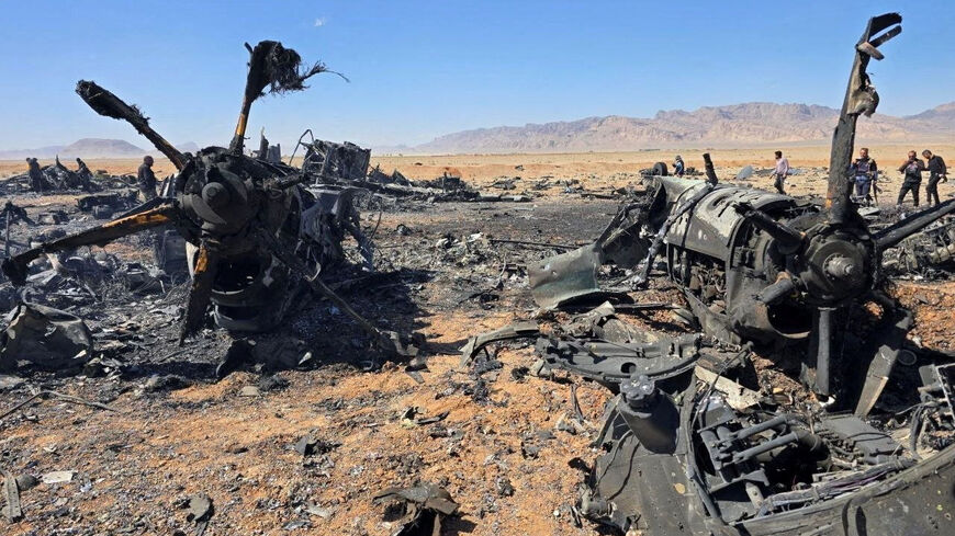 An image obtained from social media appears to show wreckage of an American aircraft and helicopter rotor in Isfahan, Iran, at the site of the U.S. mission to find rescue a downed airman in Iran.  via social media