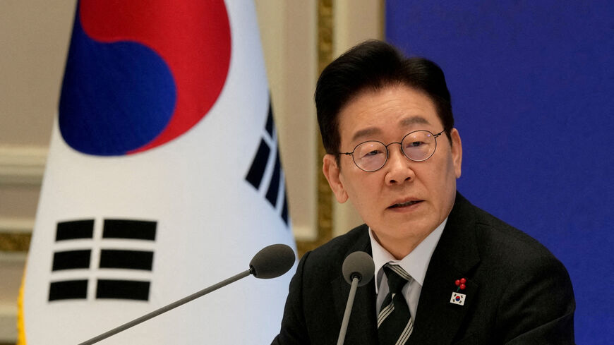 FILE PHOTO: South Korean President Lee Jae Myung speaks during his new year press conference at the presidential Blue House in Seoul, South Korea, Wednesday, Jan. 21, 2026. Ahn Young-joon/Pool via REUTERS/File Photo