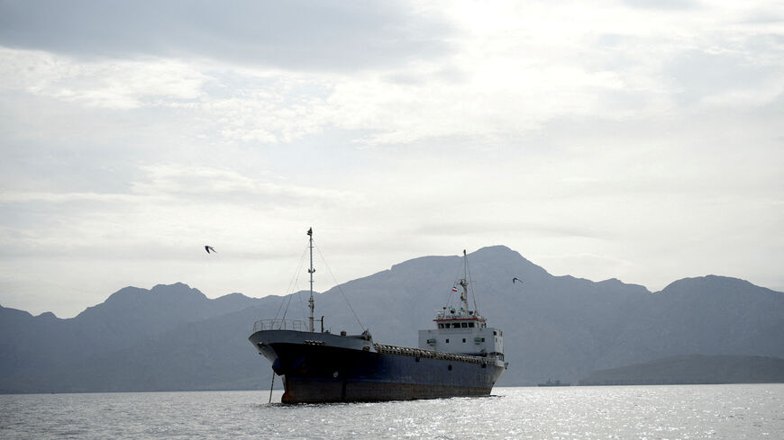 FILE PHOTO: A vessel in the Strait of Hormuz, off the coast of Oman’s Musandam province, April 12, 2026. REUTERS/File Photo