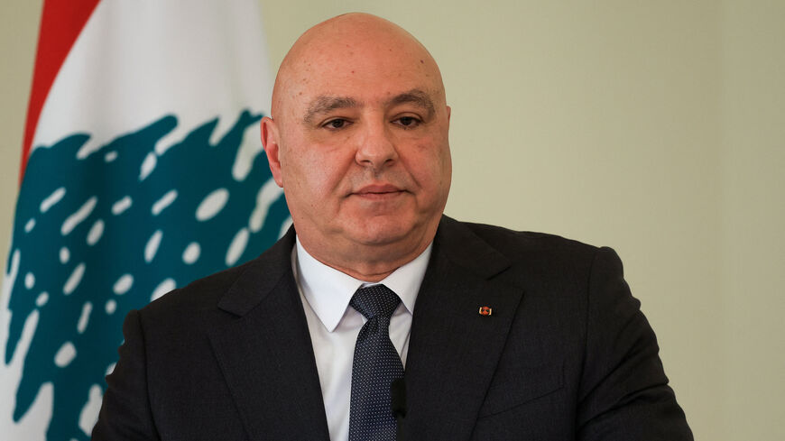 Lebanese President Joseph Aoun attends a press conference with German President Frank-Walter Steinmeier (not pictured), at the presidential palace in Baabda, Lebanon, February 16, 2026. REUTERS/Mohamed Azakir