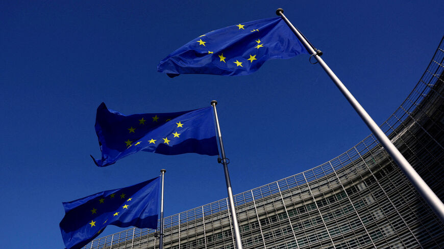 FILE PHOTO: European Union flags flutter outside the European Commission headquarters in Brussels, Belgium Februrary 26, 2026. REUTERS/Yves Herman//File Photo