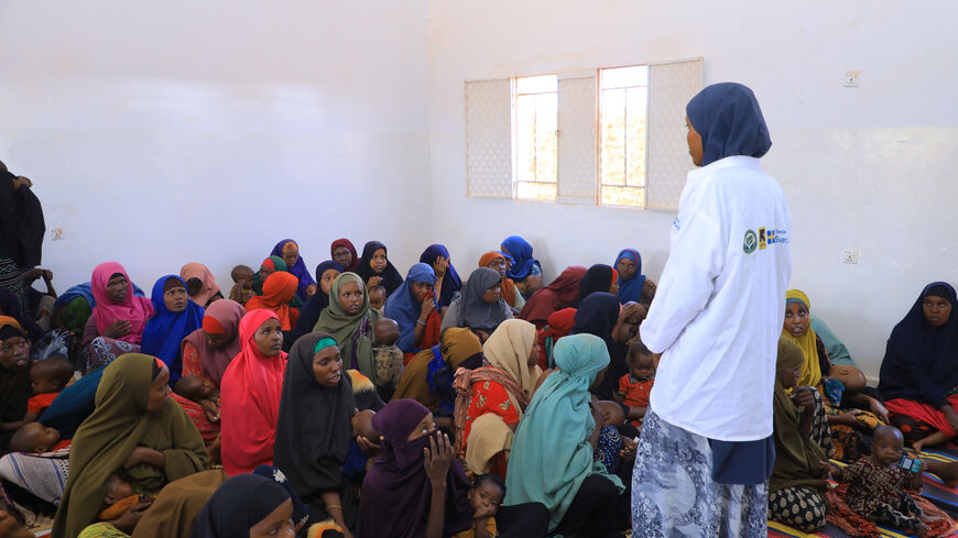 Zeynab Mohamed, a community mobilizer engages with clients supported by the International Rescue Committee (IRC) and Rural Education and Agriculture Development Organization (READO), at the Kulmis health facility, while shortages of lifesaving therapeutic foods caused by shipping disruptions due to the Iran war have forced clinics treating severely malnourished children to turn away patients and ration supplies in drought-hit Somalia, in Baidoa, Somalia April 8, 2026. Mohamed Adan/READO/Handout via REUTERS