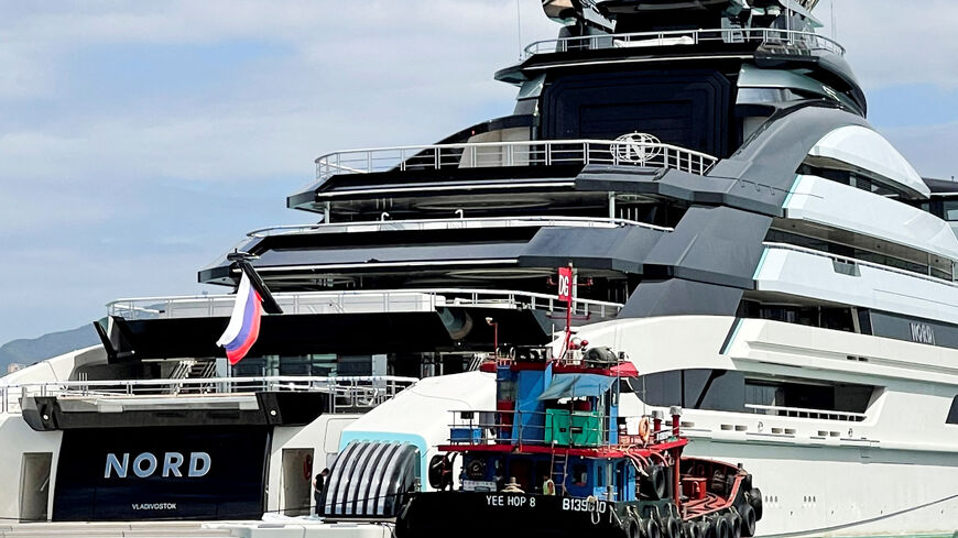 FILE PHOTO: The 465-foot superyacht "Nord", linked to sanctioned Russian oligarch Alexei Mordashov is seen in Hong Kong, China, October 20, 2022. REUTERS/Donny Kwok/File Photo