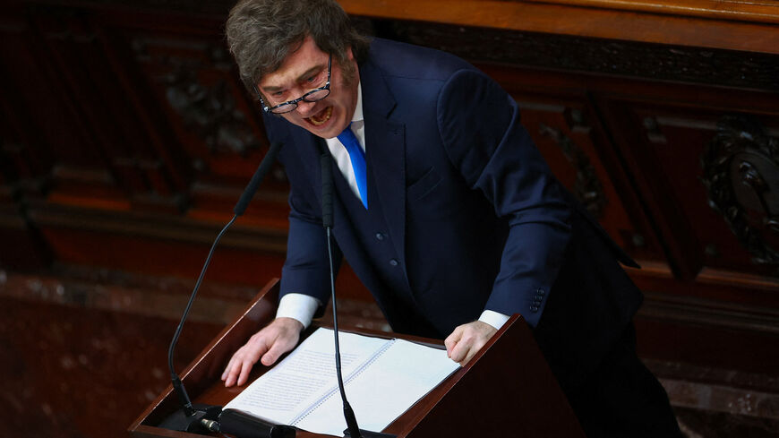 Argentina's President Javier Milei speaks during the opening session of the 144th legislative term of Congress at the National Congress building in Buenos Aires, Argentina, March 1, 2026. REUTERS/Agustin Marcarian/File Photo
