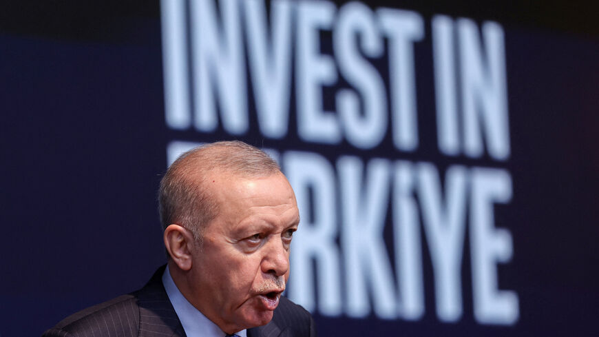 Turkish President Tayyip Erdogan makes a speech during an event in Istanbul, Turkey, April 24, 2026. REUTERS/Murad Sezer