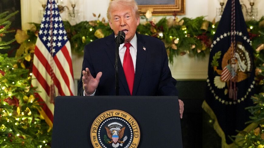 US President Donald Trump, pictured addressing the nation from the Diplomatic Reception Room of the White House in 2025, has seen is approval rating slip below 40 percent