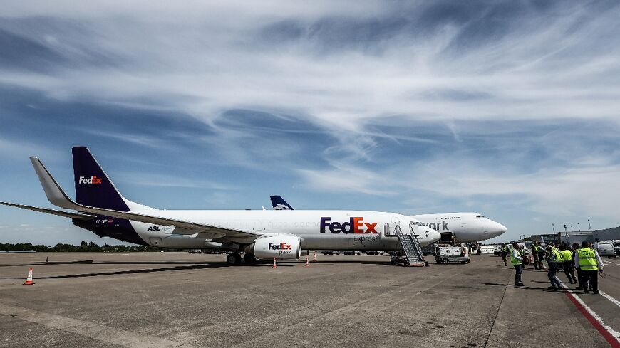 A FedEx cargo plane on the tarmac of Liege airport in Grace-Hollogne on May 7, 2025