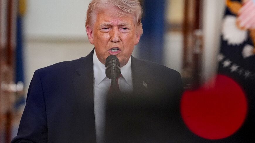 US President Donald Trump speaks during a televised address on the Middle East war