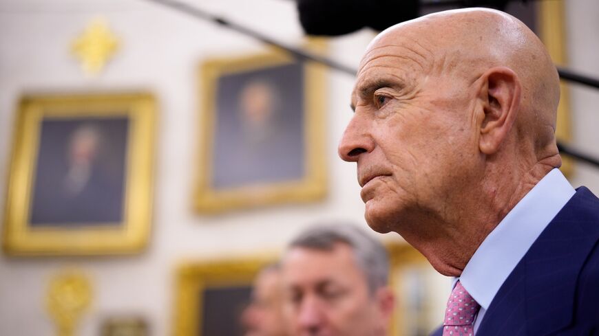 US Ambassador to Turkey Thomas Barrack attends a meeting with President Donald Trump and President of Turkey Recep Tayyip Erdogan in the Oval Office at the White House on Sept. 25, 2025, in Washington, DC. 
