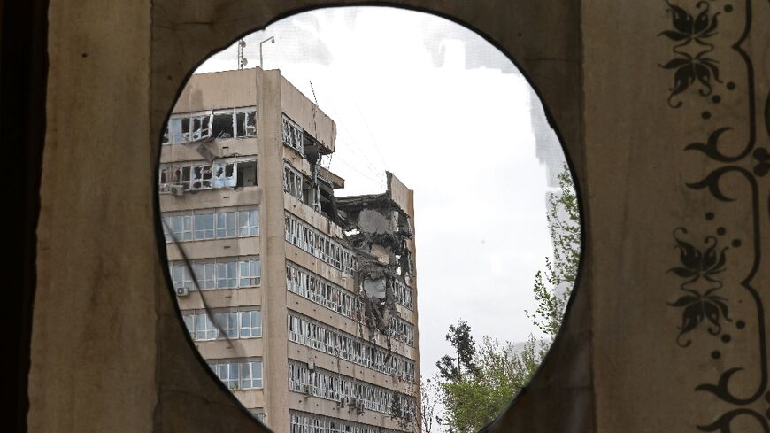 A view of a building damaged by strikes in Tehran on April 4, 2026