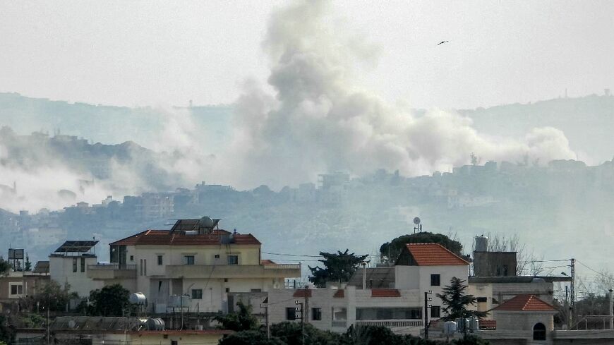 Smoke rises following an Israeli airstrike on the village of Taybeh in southern Lebanon on March 28, 2026