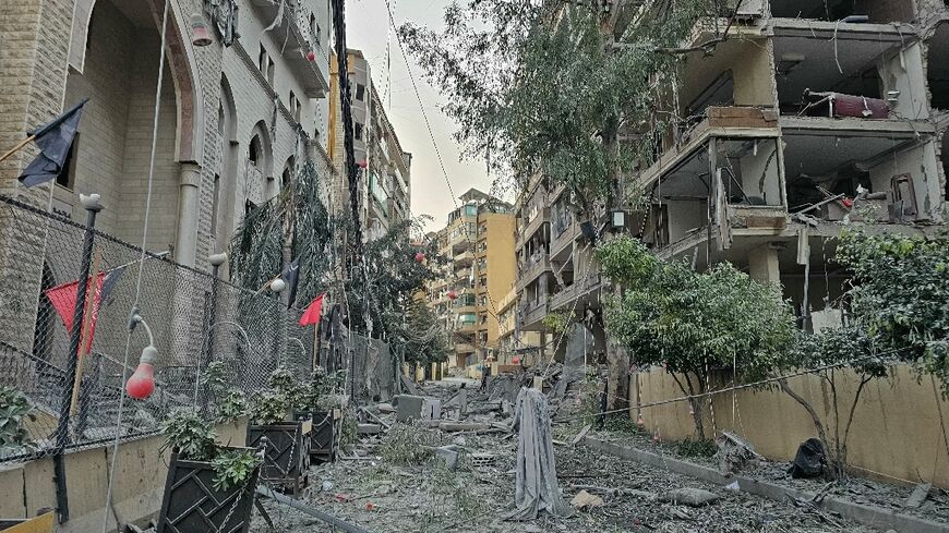 Damage caused by an Israeli airstrike in Beirut's southern Hadath neighbourhood