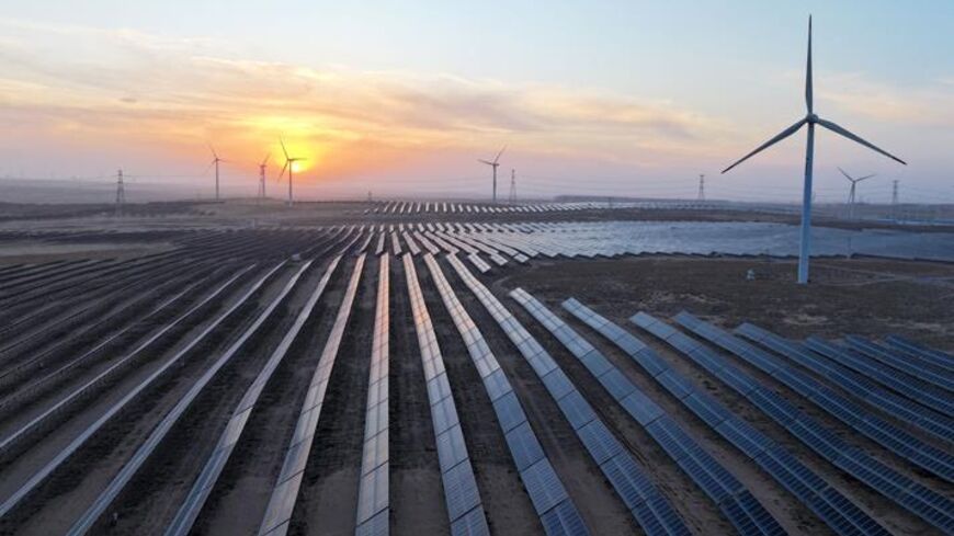 This picture taken on March 11, 2026 shows solar panels in Lingwu in China's northern Ningxia region. — CN-STR / AFP via Getty Images