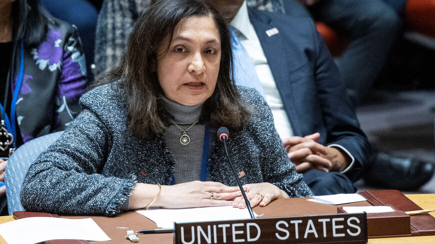 Uzra Zeya, U.S. Under Secretary of State for Civilian Security, Democracy, and Human Rights, speaks to delegates during a meeting of the United Nations Security Council on the crisis in the Gaza Strip, at the U.N. headquarters in New York, U.S., January 23, 2024.    REUTERS/Eduardo Munoz