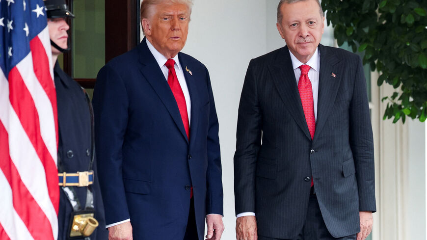 U.S. President Donald Trump welcomes Turkey's President Recep Tayyip Erdogan at the White House in Washington, D.C., U.S., September 25, 2025. REUTERS/Jonathan Ernst