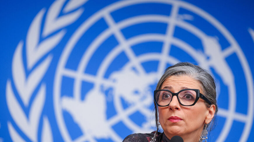 Francesca Albanese, UN special rapporteur on human rights in the Palestinian territories, attends a news conference during the Human Rights Council at the United Nations in Geneva, Switzerland, March 24, 2026. REUTERS/Denis Balibouse
