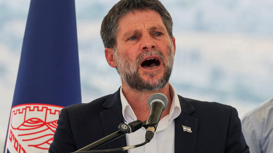 FILE PHOTO: Israeli Finance Minister Bezalel Smotrich speaks at a press conference in the Israeli-occupied West Bank, August 14, 2025. REUTERS/Ronen Zvulun/File Photo
