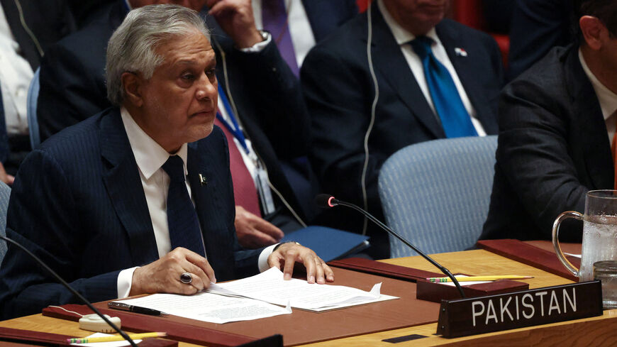 Pakistan's Foreign Minister Mohammad Ishaq Dar attends a Security Council meeting at the United Nations headquarters in New York City, U.S., May 26, 2026. REUTERS/Shannon Stapleton