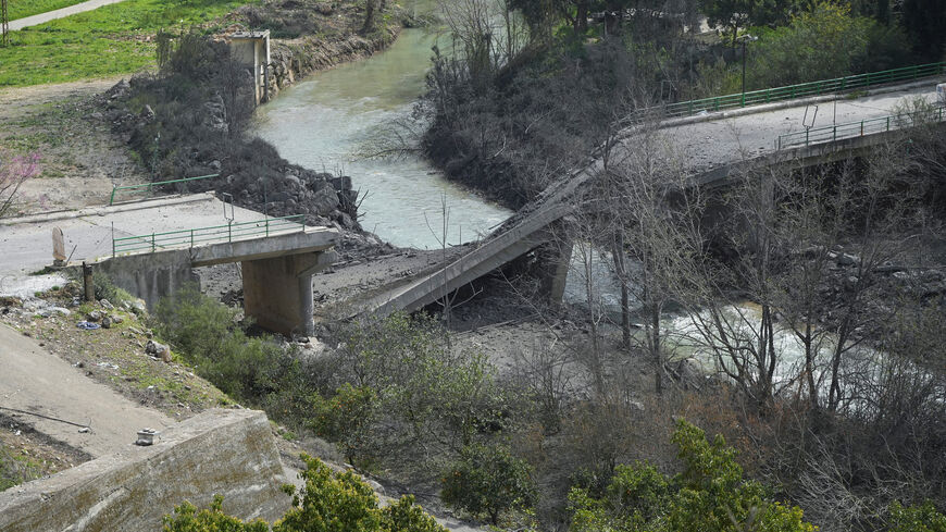 The damaged Zrarieh Bridge over the Litani river, after it was hit by an Israeli strike in Tayr Falsay in southern Lebanon, following an escalation between Hezbollah and Israel amid the U.S.-Israeli conflict with Iran, Lebanon, March 13, 2026. REUTERS/ Stringer