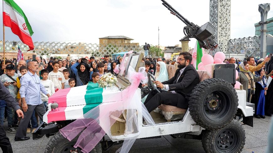 The couples arrived in military jeeps