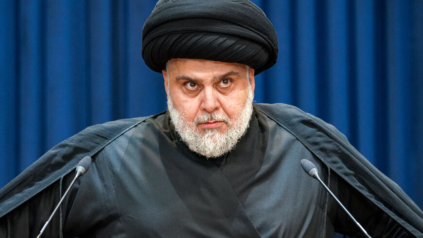 Shiite Muslim cleric Moqtada Sadr gives a speech in Iraq's central holy shrine city of Najaf on August 30, 2022. 